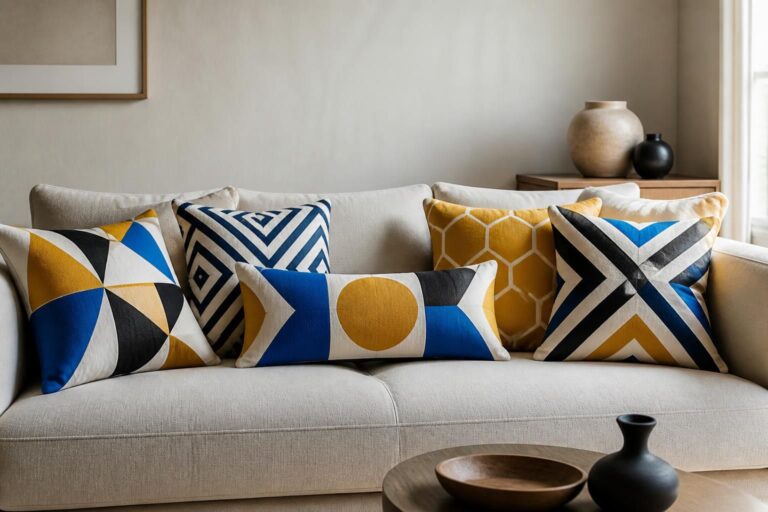 Avantage de l&rsquo;association entre les coussins à motifs géométriques et la dynamisation visuelle de l&rsquo;assise principale