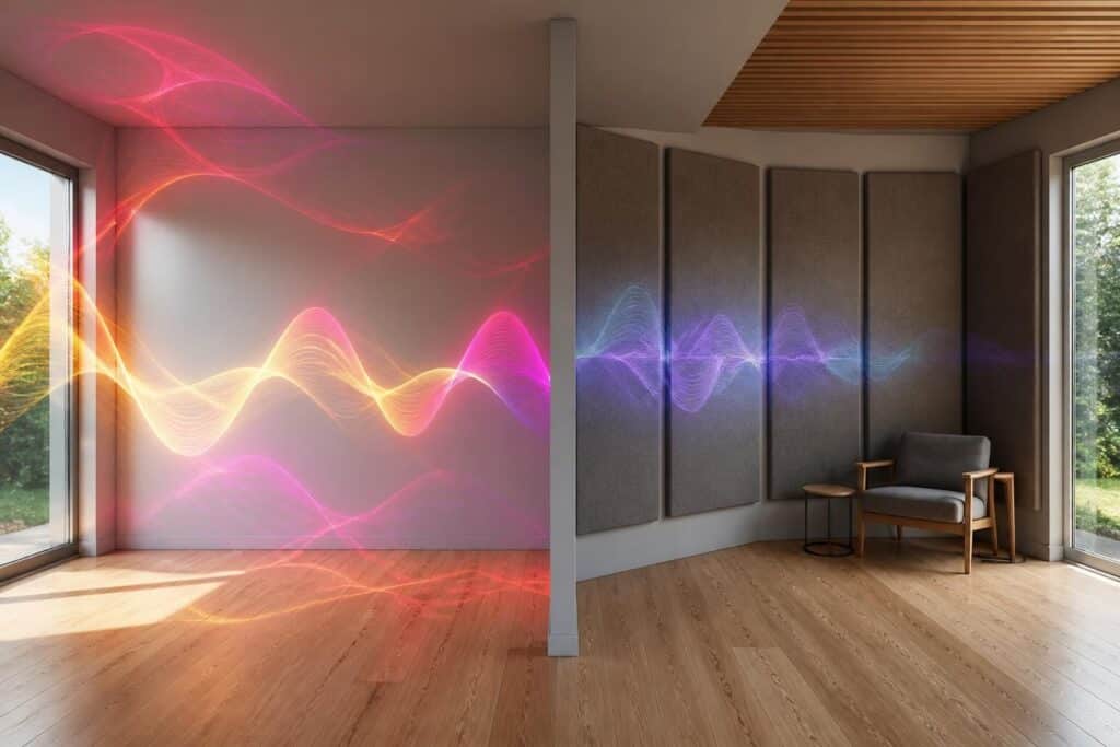 découvrez comment un panneau acoustique améliore l'absorption des échos dans une pièce pour un confort sonore optimal.