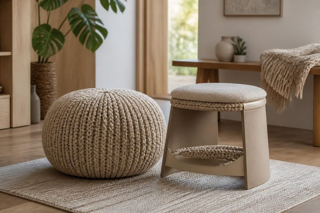 découvrez comment l'ajout d'une assise d'appoint nomade dépend de l'utilisation d'un pouf tricoté, alliant confort et style pour vos espaces modulables.