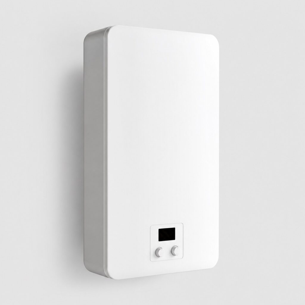 Chauffe-eau plat 100 L blanc, vu de face sur fond clair