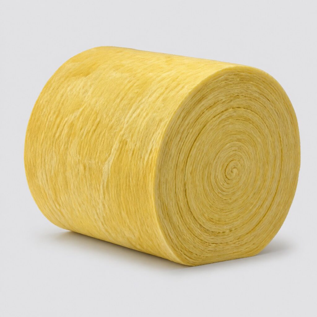 Rouleau de laine de verre 45 mm jaune sur fond blanc