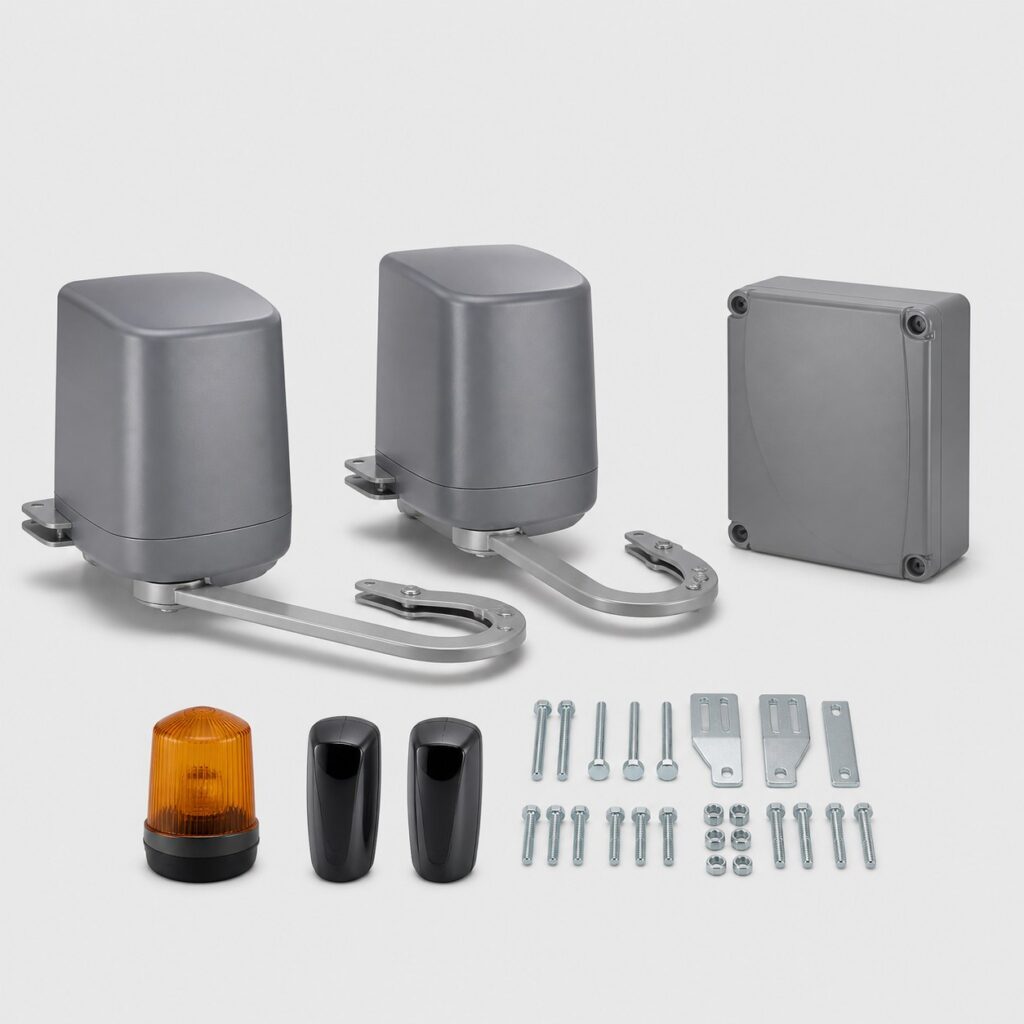 Kit de motorisation à bras articulés gris présenté seul sur fond clair