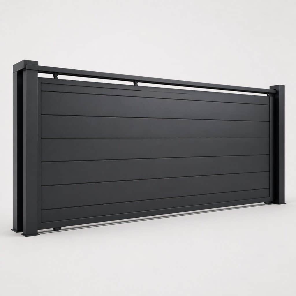 Portail coulissant aluminium 5 m gris anthracite, plein, sur fond clair