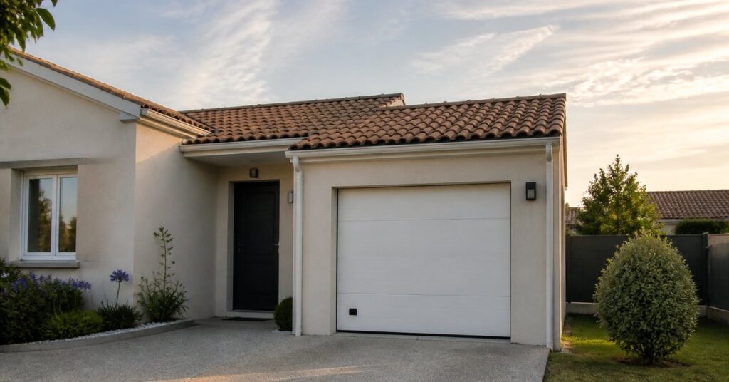 Maison avec porte de garage sectionnelle blanche