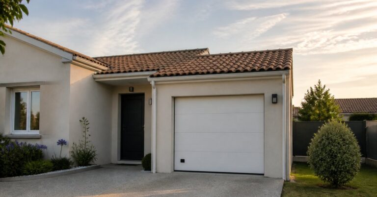 Maison avec porte de garage sectionnelle blanche