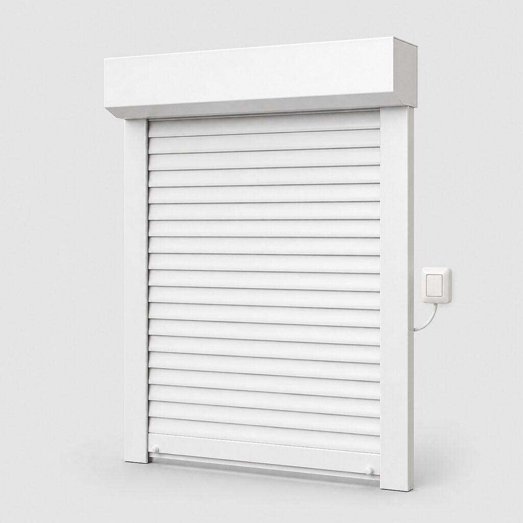 Volet roulant électrique aluminium blanc, produit seul sur fond clair