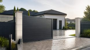 Portail coulissant motorisé devant une maison en France