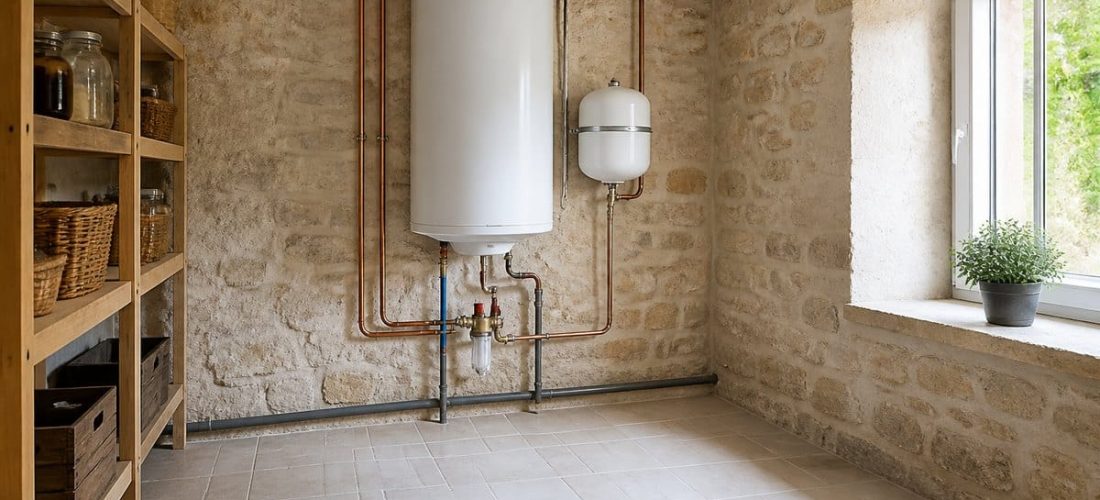 Ballon d’eau chaude installé dans un cellier français