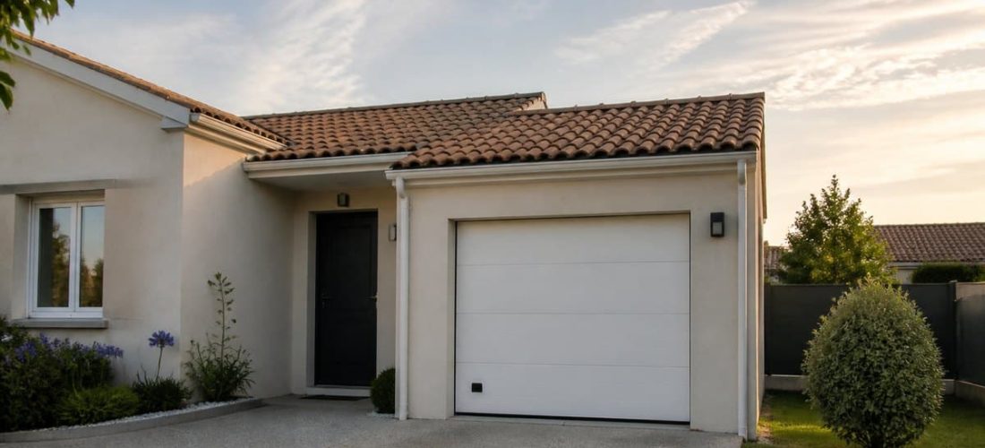 Maison avec porte de garage sectionnelle blanche