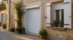 Façade avec volets roulants en situation réelle