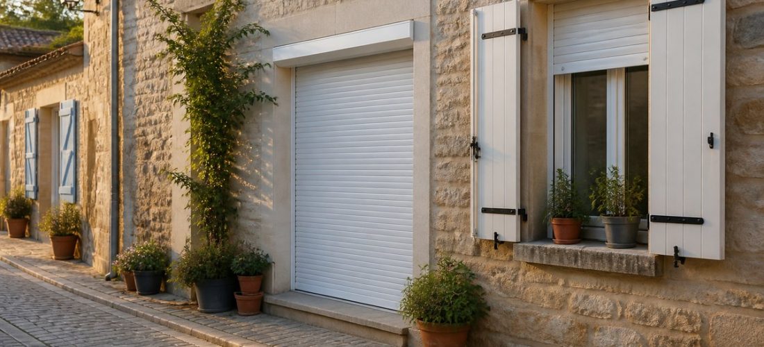 Façade avec volets roulants en situation réelle